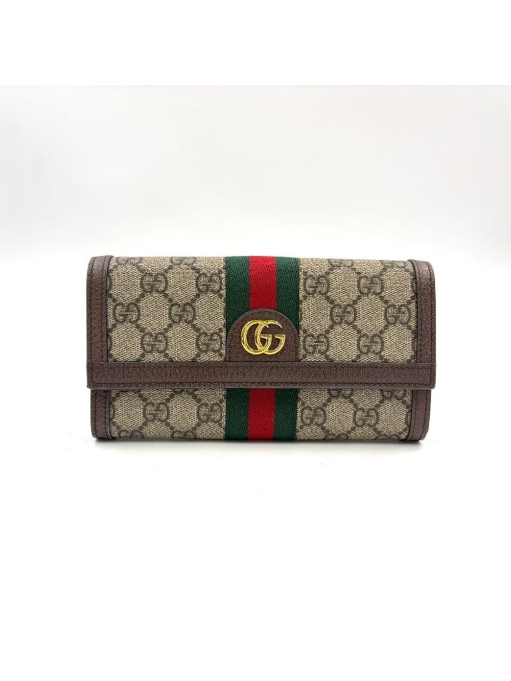 Gucci Ophidia GG Supreme Continental Wallet Bifold Leather Brown Gold